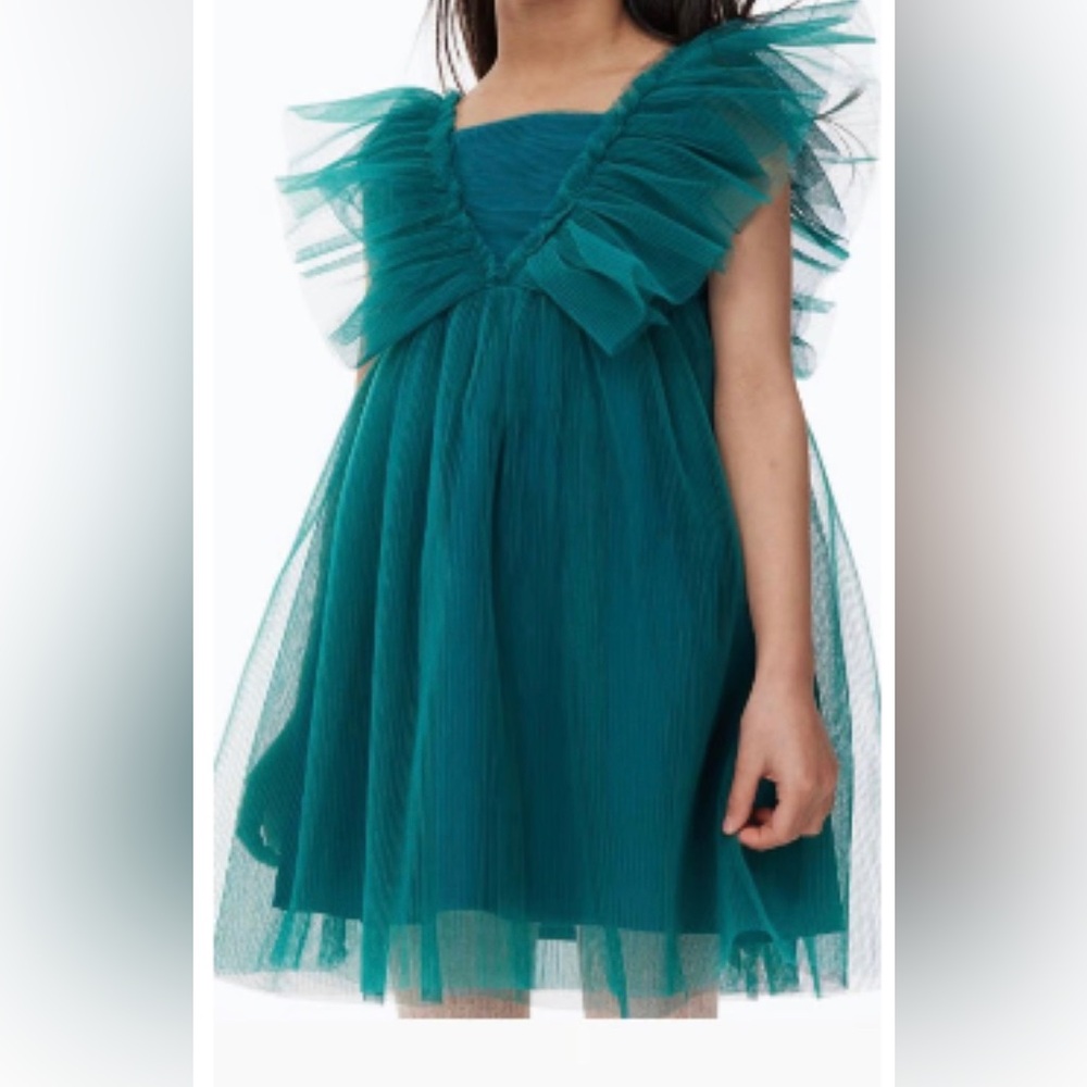 H&M Tulle Pleated Emerald Green Dress 4T Like New